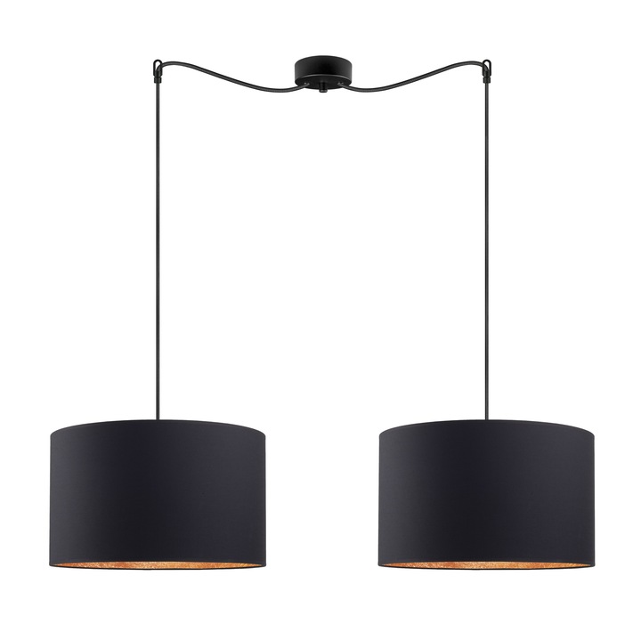 Pendul modern cu 2 lumini, Sotto Luce Mika, negru/tesatura de cupru, cablu negru de 1,5 m, 2 x E27 diam. 40 cm