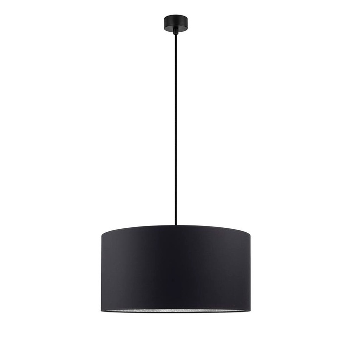Pendul modern cu 1 lumina, Sotto Luce Mika, negru/argintiu, 1,5 m cablu negru din material textil, 1 x E27 diam. 50 cm