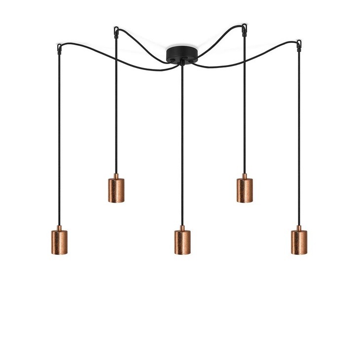 Pendul minimalist cu 5 lumini, Sotto Luce Rei, cupru, cablu negru de 1,5 m, 5 x prize E27