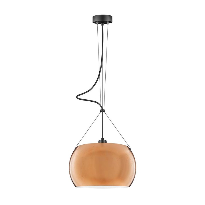 Pendul de design cu 1 lumina, Sotto Luce Momo, cupru/sticla opalina, 1,5 m cablu textil negru, 1 x E27 diam. 33 cm