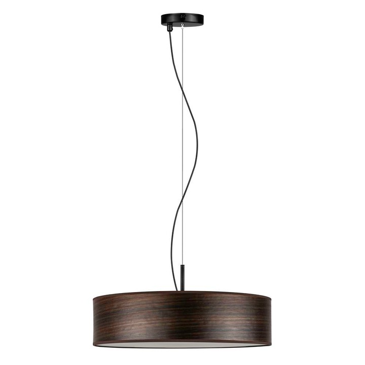 Pendul de design cu 3 lumini, Sotto Luce Akira, furnir din lemn de eucalipt, cablu textil negru de 1,5 m, 3 x E27 diam. 50 cm