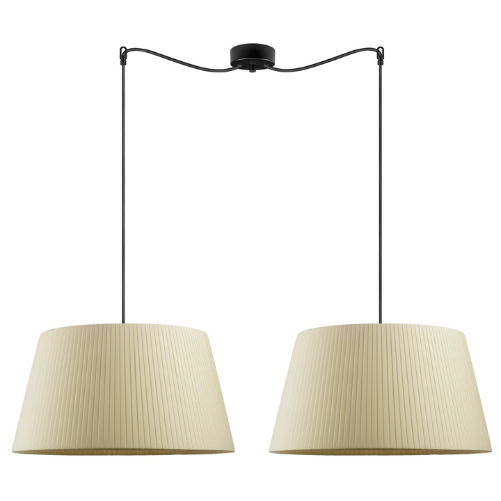 Pendul de design cu 2 lumini, Sotto Luce Kami, material textil ecru, cablu textil negru de 1,5 m, 2 x E27 diam. 45 cm