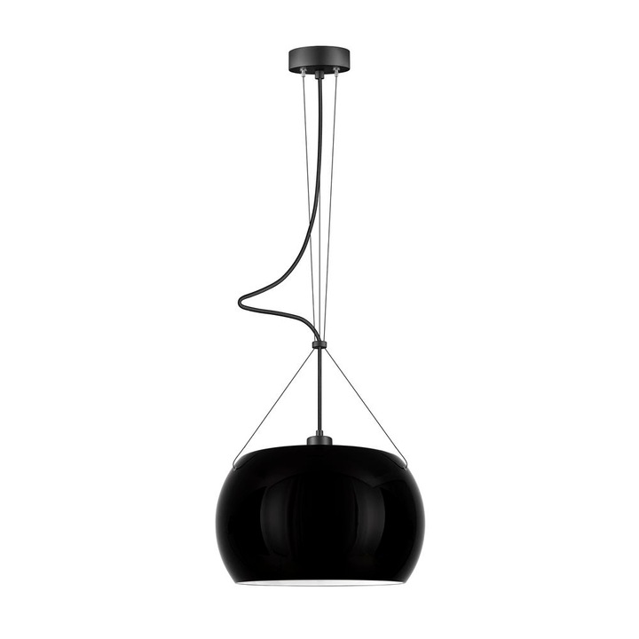 Pendul de design cu 1 lumina, Sotto Luce Momo, sticla neagra, 1,5 m cablu textil negru, 1 x E27 diam. 33 cm