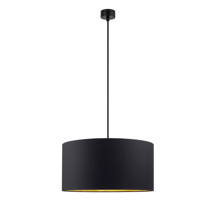 Pendul modern cu 1 lumina, Sotto Luce Mika, tesatura neagra/aurie, cablu negru din tesatura neagra de 1,5 m, 1 x E27 diam. 50 cm