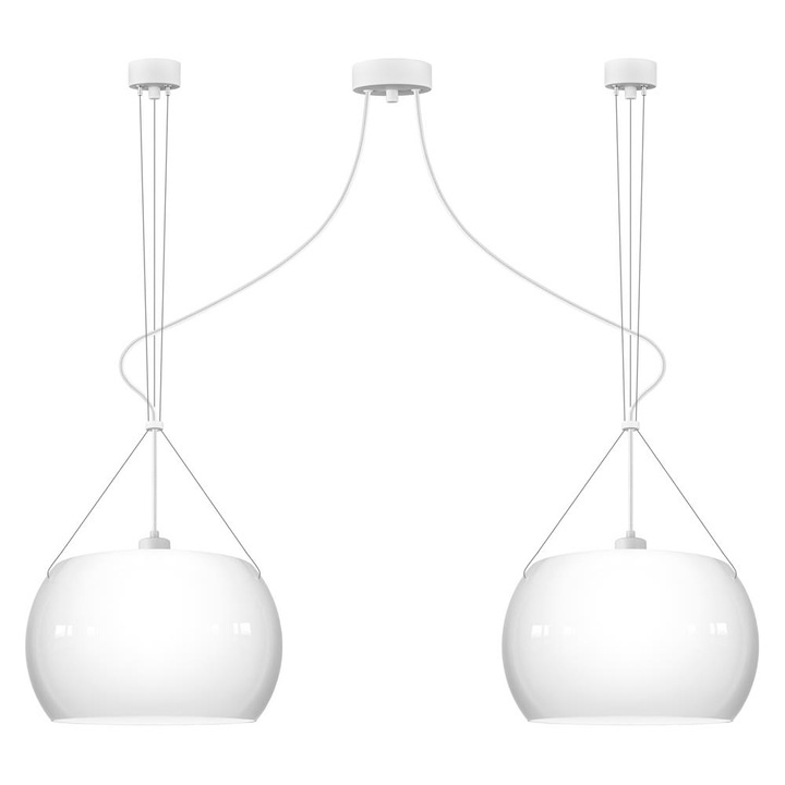 Suspensie de design cu 2 lumini, Sotto Luce Momo, sticla opalina, cablu textil alb de 1,5 m, 2 x E27 diam. 33 cm
