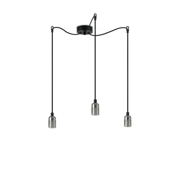 Pendul minimalist cu 3 lumini, Sotto Luce Bi, nichel, 1,5 m cablu textil negru, 3 prize E27