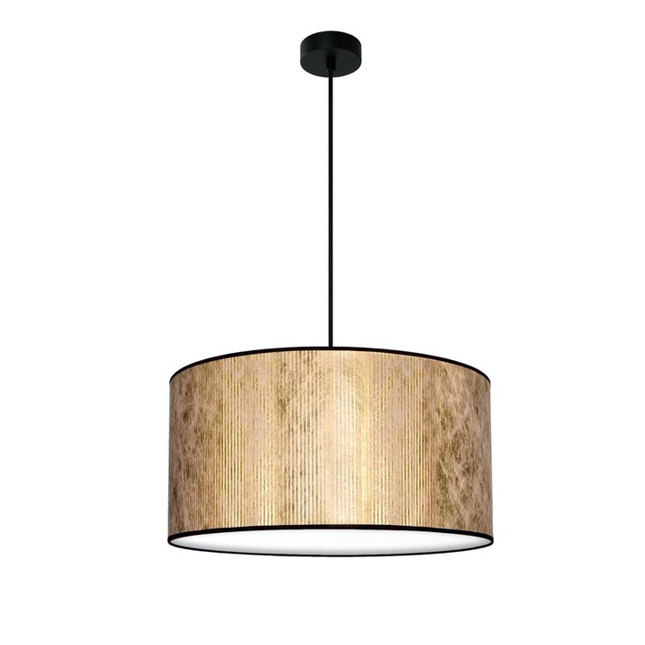Pendul glamour cu 1 lumina, Sotto Luce Mako, tesatura aurie, 1,5 m cablu negru din tesatura, 1 x E27 diam. 50 cm