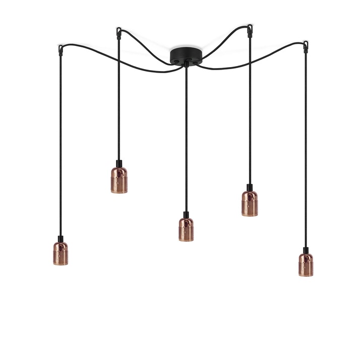 Pendul minimalist cu 5 lumini, Sotto Luce Bi, cupru, 1,5 m cablu textil negru, 5 prize E27