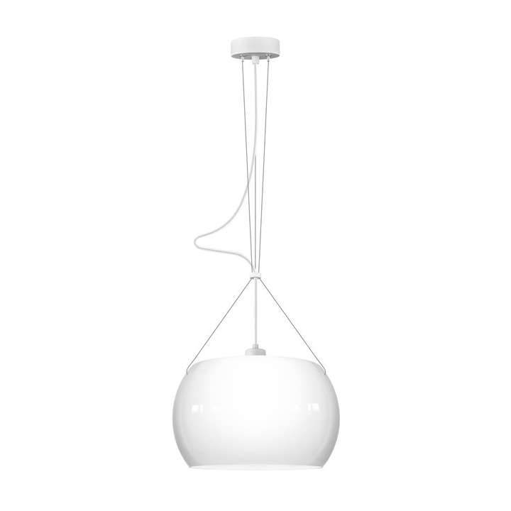 Pendul de design cu 1 lumina, Sotto Luce Momo, sticla opalina, cablu textil alb de 1,5 m, 1 x E27 diam. 33 cm