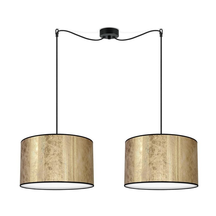 Pendul glamour cu 2 lumini, Sotto Luce Mako, tesatura aurie, cablu negru de 1,5 m, 2 x E27 diam. 40 cm