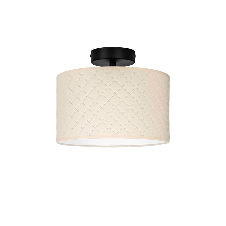 Plafoniera eleganta cu 1 lumina, Sotto Luce Aki, piele artificiala fildes, baza neagra,1 x E27, diam. 25 cm