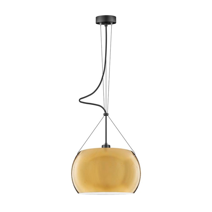 Pendul de design cu 1 lumina, Sotto Luce Momo, sticla auriu/opal, 1,5 m cablu textil negru, 1 x E27 diam. 33 cm