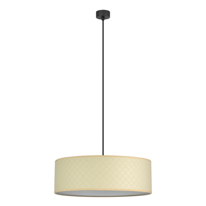 Pendul elegant cu 1 lumina, Sotto Luce Aki, piele artificiala de fildes, cablu negru de 1,5 m, 1 x E27 diam. 45 cm