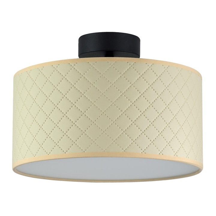 Plafoniera eleganta cu 1 lumina, Sotto Luce Aki, piele artificiala de fildes, baza neagra,1 x E27, diam. 30 cm