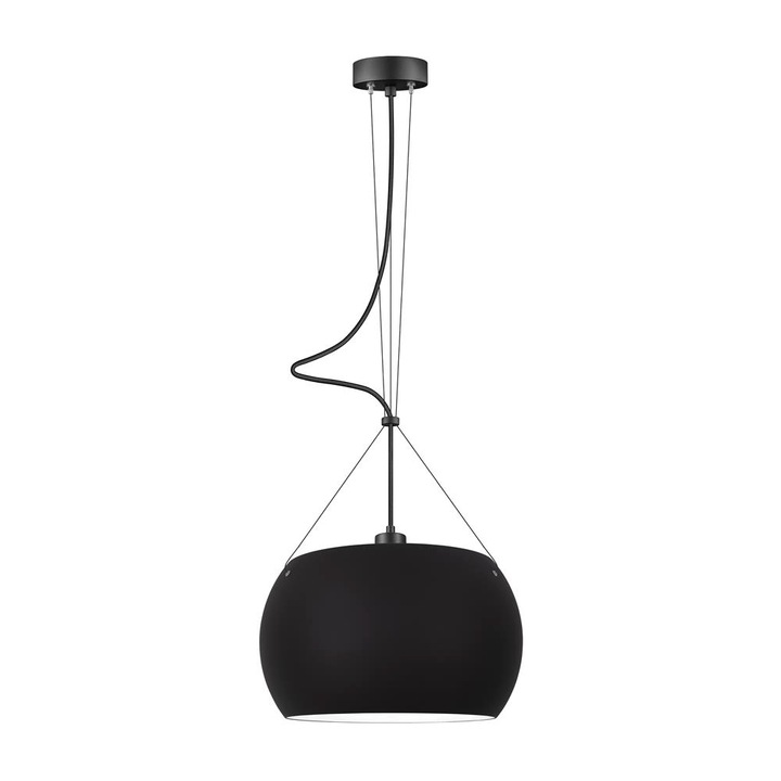 Pendul de design cu 1 lumina, Sotto Luce Momo, sticla neagra mata, 1,5 m cablu textil negru, 1 x E27 diam. 33 cm