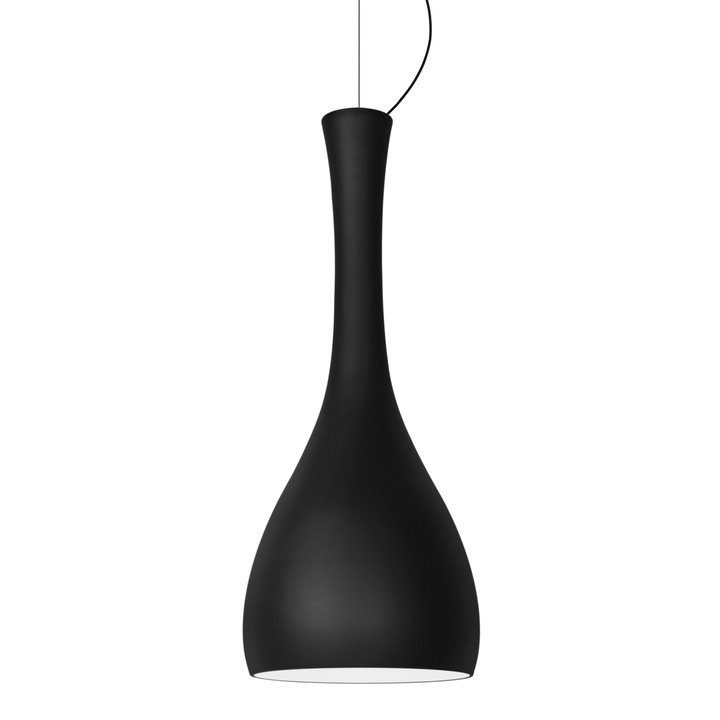 Pendul modern cu 1 lumina, Sotto Luce Itteki, sticla neagra mata, cablu negru din material textil de 1,5 m, 1 x E27 diam. 26 cm
