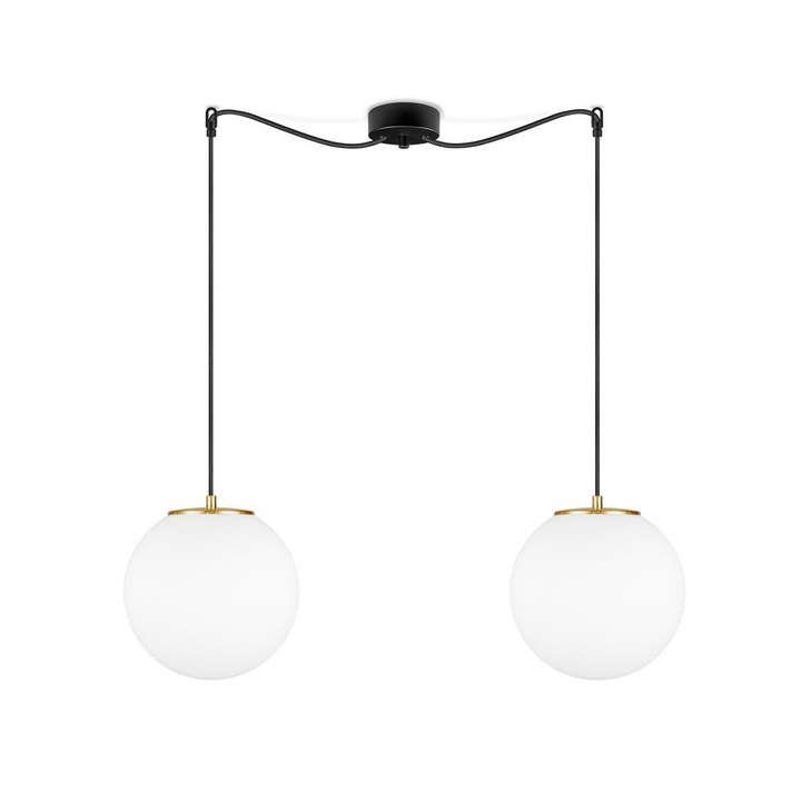 Pendul cu glob cu 2 lumini, Sotto Luce Tsuki, sticla opal mata/ aur, cablu negru din material textil de 1,5 m, 2 x E27 diam. 25 cm