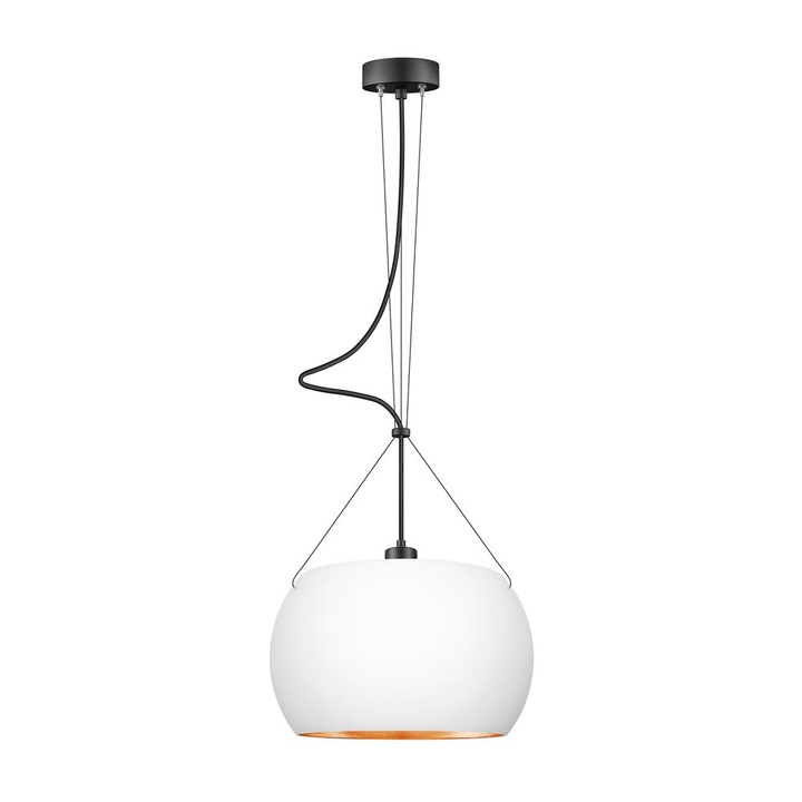 Pendul de design cu 1 lumina, Sotto Luce Momo, sticla opalina/cupru mata, 1,5 m cablu textil negru, 1 x E27 diam. 33 cm