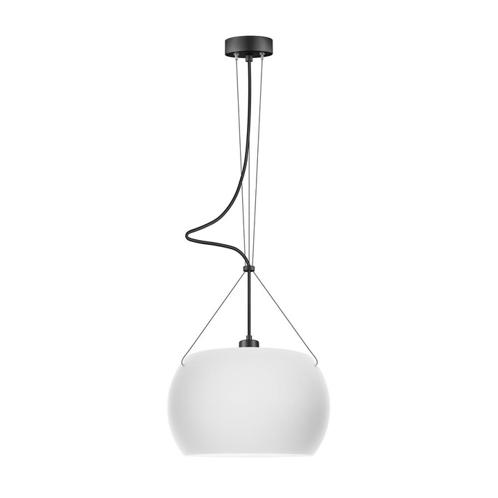 Pendul de design cu 1 lumina, Sotto Luce Momo, sticla opala mata, cablu textil negru de 1,5 m, 1 x E27 diam. 33 cm