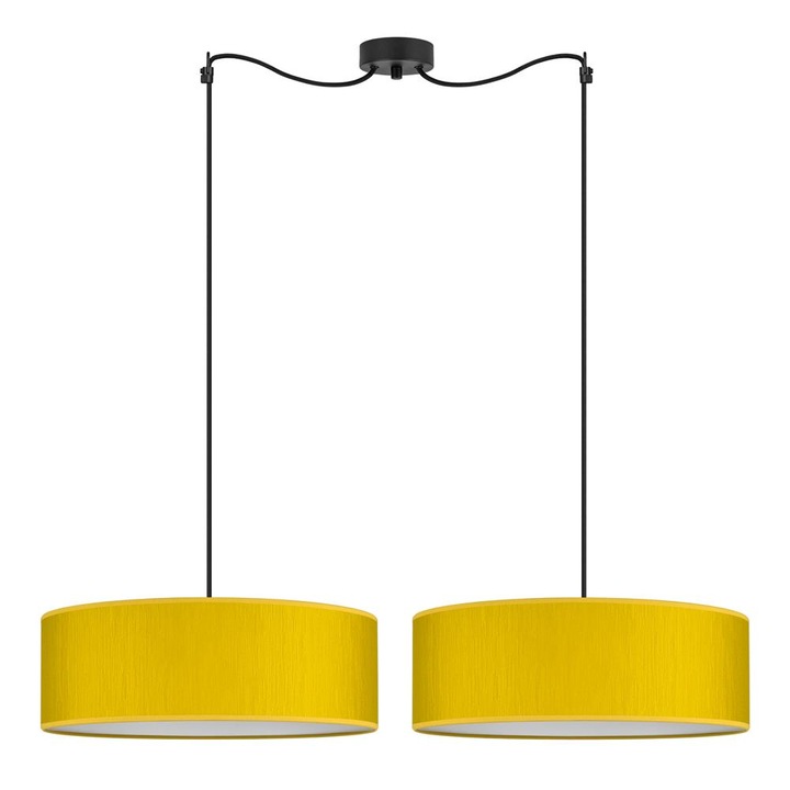 Suspensie moderna cu 2 lumini, Sotto Luce Umai, tesatura mustar, cablu negru de 1,5 m, 2 x E27 diam. 45 cm