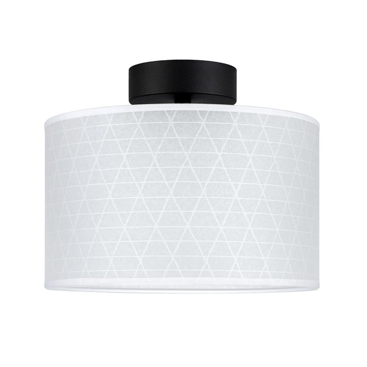 Plafoniera translucida cu 1 lumina, Sotto Luce Taiko, pergament alb cu model triunghiular, baza neagra,1 x E27, diam. 25 cm