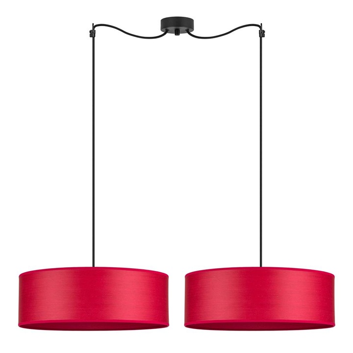 Suspensie de design cu 2 lumini, Sotto Luce Akira, furnir de lemn rosu, cablu textil negru de 1,5 m, 2 x E27 diam. 45 cm