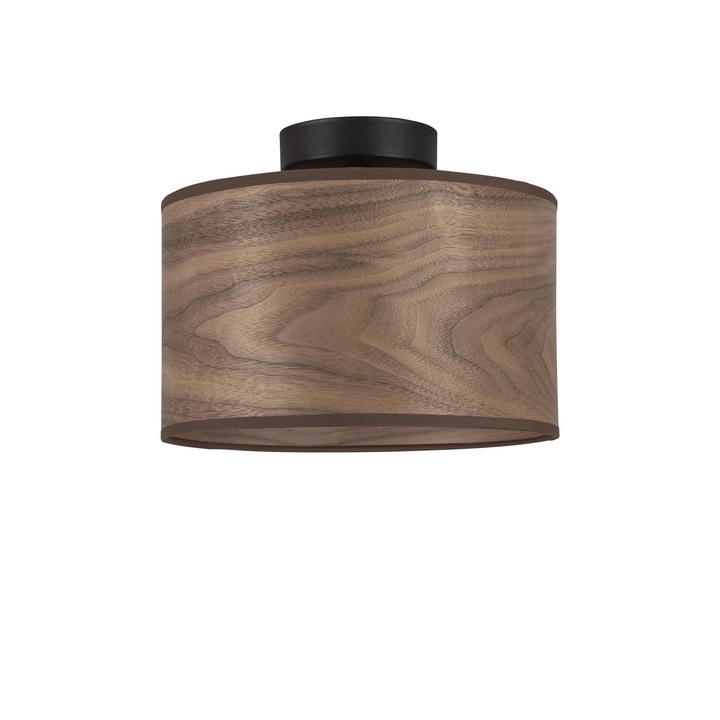 Plafoniera cu 1 lumina in stil nordic, Sotto Luce Tsuri, furnir de nuc, baza neagra,1 x E27, diam. 25 cm