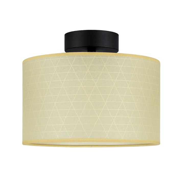 Plafoniera translucida cu 1 lumina, Sotto Luce Taiko, pergament fildes cu model triunghiular, baza neagra,1 x E27, diam. 25 cm