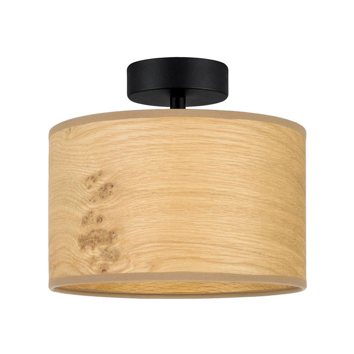 Plafoniera de design cu 1 lumina, Sotto Luce Akira, furnir de stejar rustic, baza neagra,1 x E27, diam. 25 cm