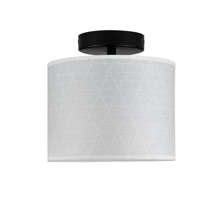 Plafoniera translucida cu 1 lumina, Sotto Luce Taiko, pergament alb cu model triunghiular, baza neagra,1 x E27, diam. 20 cm