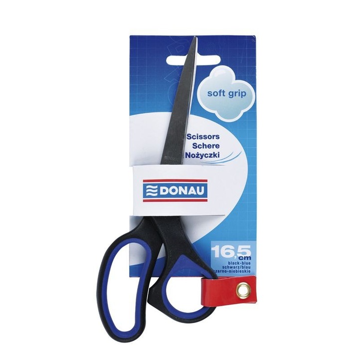 Foarfeca Otel, Ergonomica, 16.5cm, Cu Rubber Grip, Donau Soft Grip - Maner Albastru