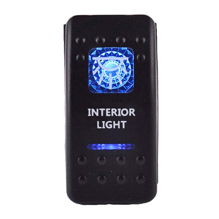 Buton comutator Intrerupator ON/OFF „INTERIOR LIGHT” cu martor luminos albastru – 12V/24V, rezistent la apa