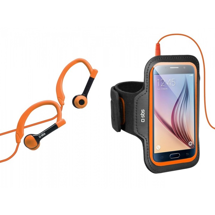 Kit sport SBS Armband cu casti pentru LG G4, marime XL, Black/Orange