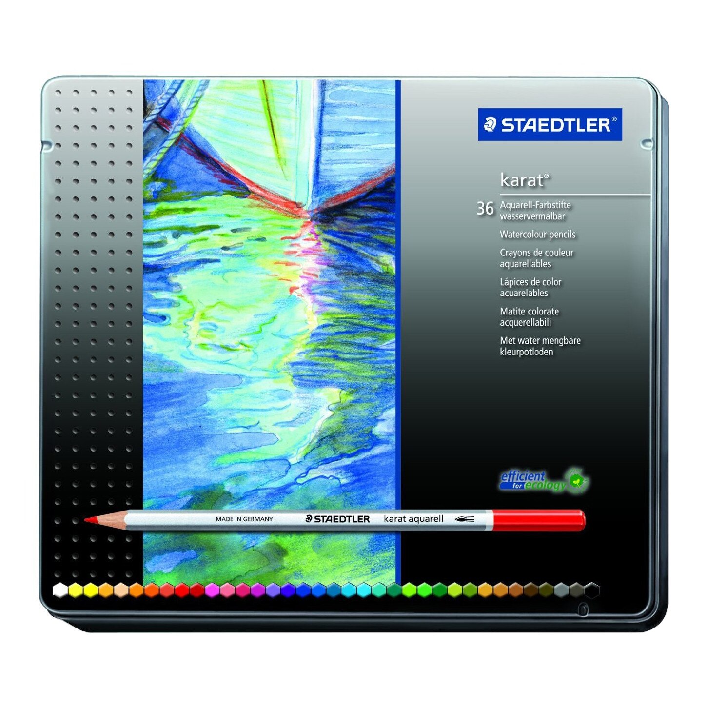 Creioane colorate Staedtler Karat Aquarell 36 culori / cutie metalica ST-125-M36