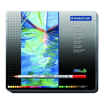 Creioane colorate Staedtler Karat Aquarell 36 culori / cutie metalica ST-125-M36 Creioane colorate Staedtler Karat Aquarell 36 culori / cutie metalica ST-125-M36