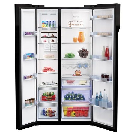 Side by side Beko GN163130ZGB, 573 l, Clasa A++, NeoFrost™ dual cooling, Compresor inverter, H 179 cm, Sticla neagra