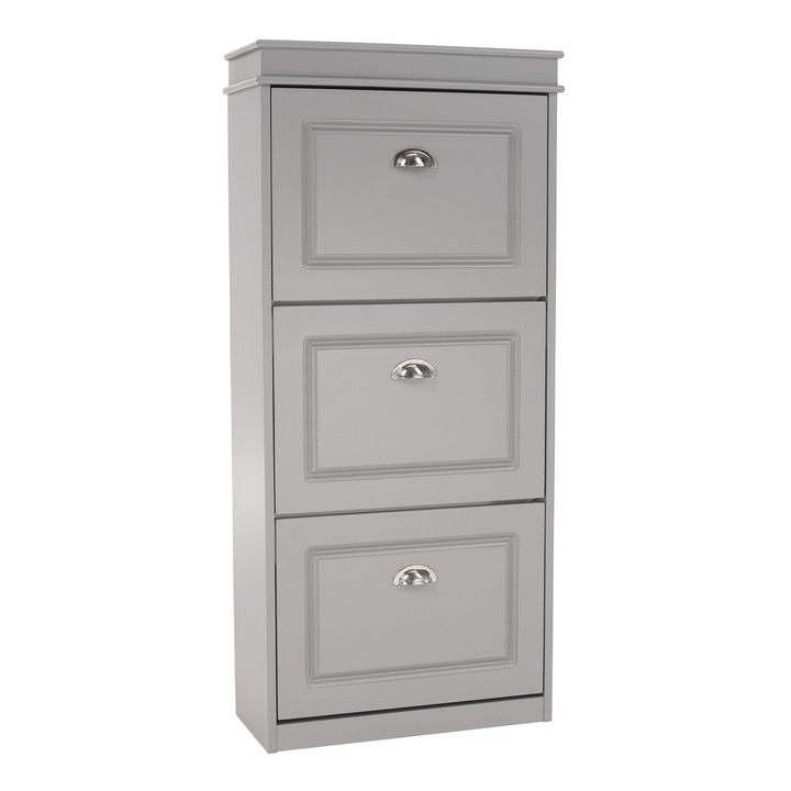 Pantofar cu 3 compartimente, suporturi duble, mdf/pal gri inchis, 53,5x24x117cm, Bortis Impex