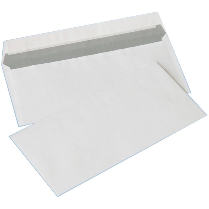 Set 1000 plicuri autosigilabile DL, Hartie, 110x220 mm, 80g/m2, Alb