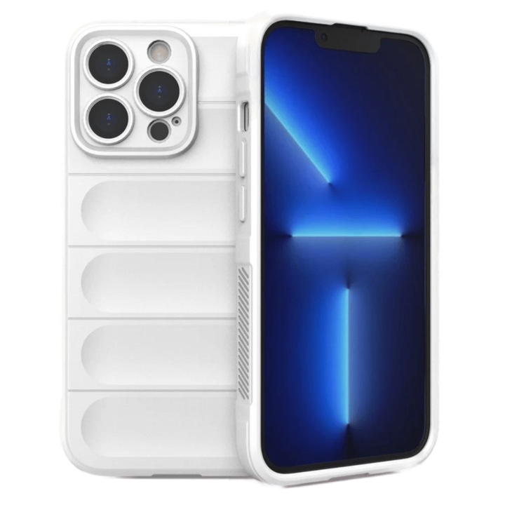 Husa Premium Antisoc din silicon model Phantom Shield, compatibila cu iPhone 13 Pro Max / Alb