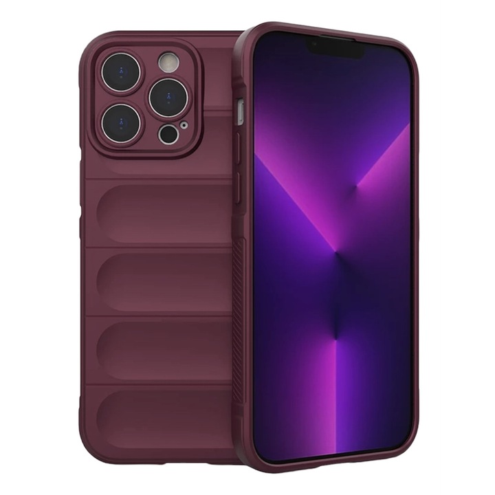 Husa Premium Antisoc din silicon model Phantom Shield, compatibila cu iPhone 13 Pro Max / Visiniu bordo