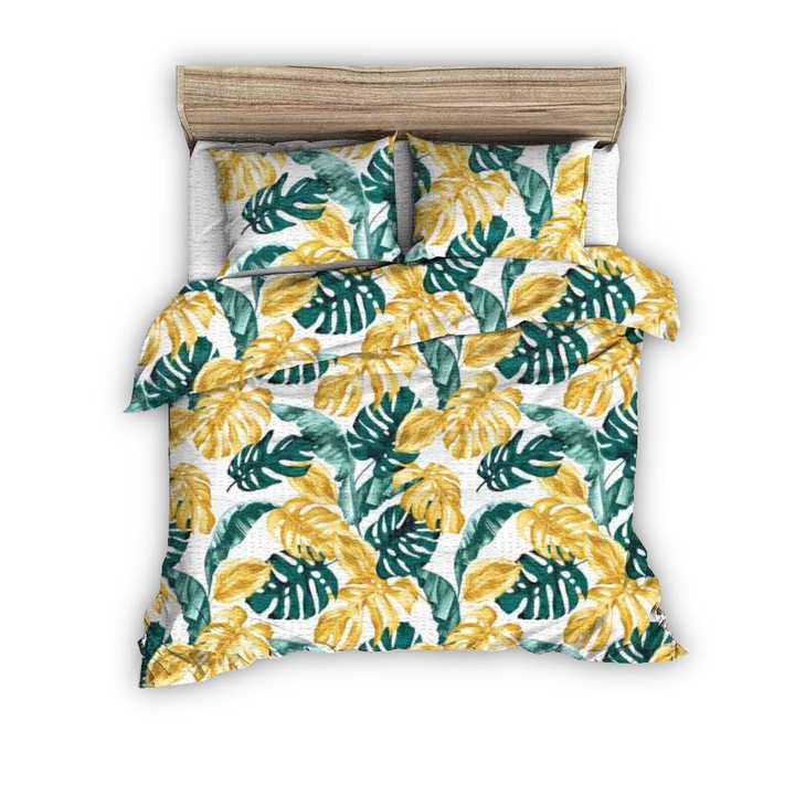 Комплект спално бельо FAN Cotton 180x200 екзотично златисто зелено