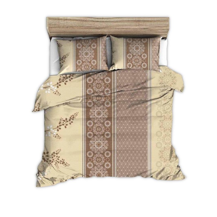 Lenjerie de pat FAN, Husa pilota/2 fete perna, 180 x 200 cm, Bej