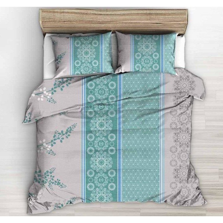 Lenjerie de pat FAN, Husa pilota/2 fete perna, Bumbac, 160x200 cm, Verde/Gri