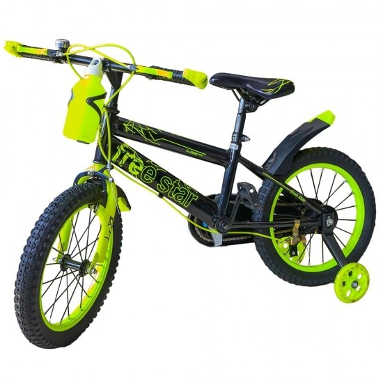 Mansion Also Necessities Bicicleta Go kart Best 16 inch, pentru copii cu varsta intre 4-6 ani, roti  ajutatoare, aparatoare noroi si suport cu bidon apa, culoare galben -  eMAG.ro