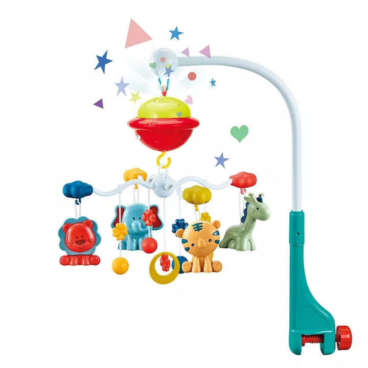 Музикална въртележка Giftry за кошара, дистанционно управление, проектор, музика и светлини, подвижни играчки за деца, +0 месеца, многоцветен