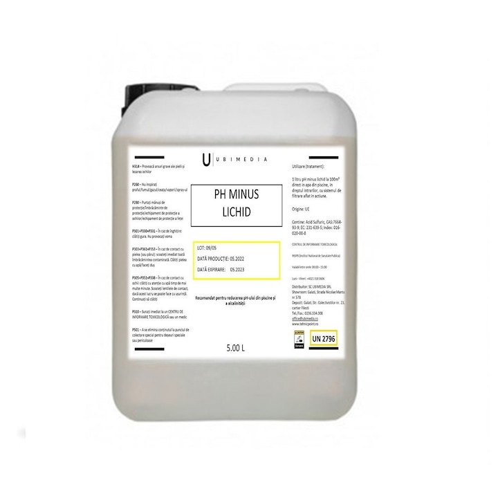 Solutie piscina pH Minus Lichid, pentru curatarea reziduurilor de calcar din piscina 5L