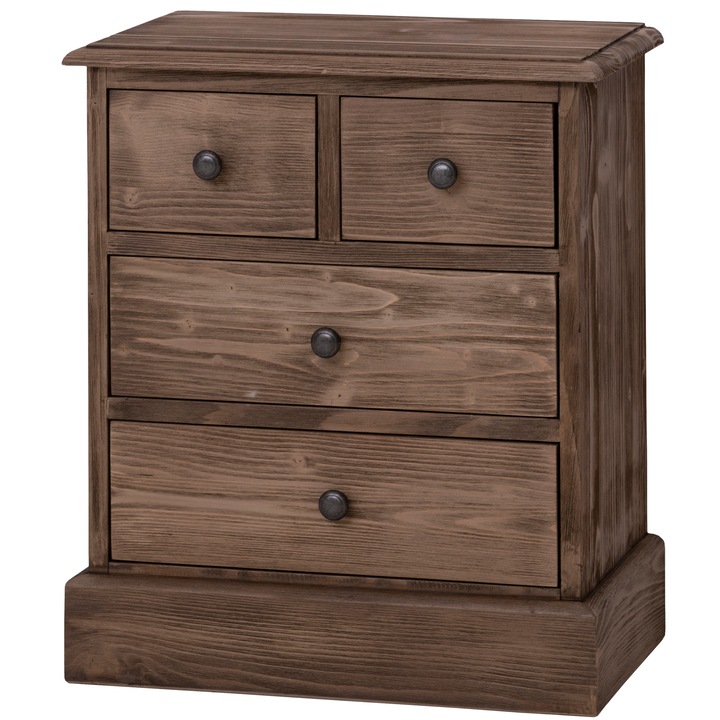 Noptiera cu 4 sertare, vopsit, culoare maro inchis, 100% lemn masiv, 51x59x30 cm