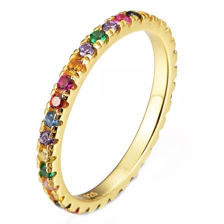 Inel din Argint cu cristale Zirconiu, placat cu Aur, Eternity Colours