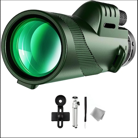 Monoclu, Vaxiuja, Vedere nocturna, BAK4, 10x, 60mm, cu Suport Pentru Smartphone Si trepied telescopic, Army Green