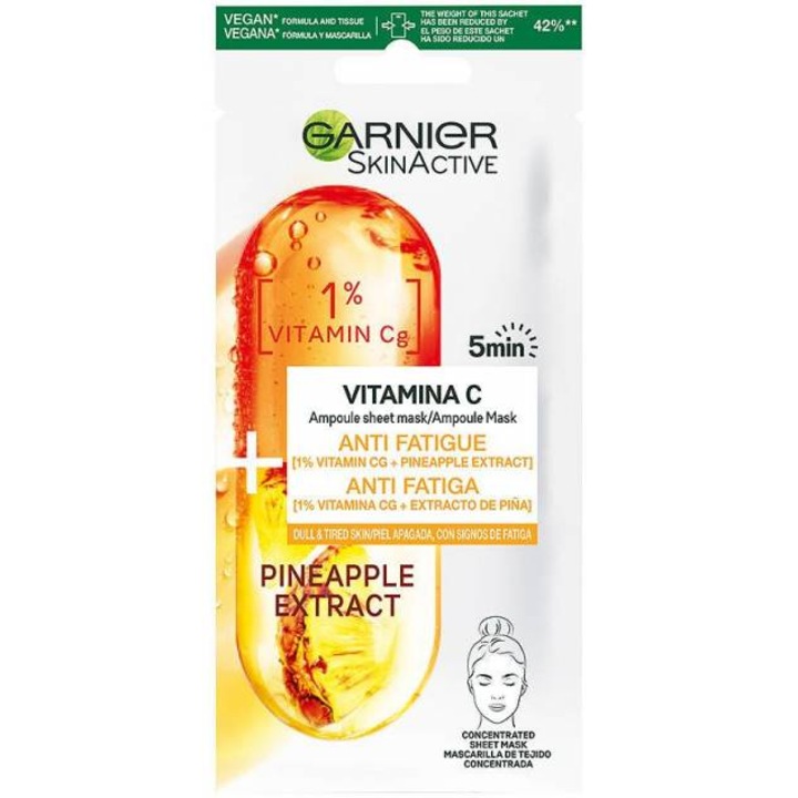 Masca faciala tip servetel cu efect de iluminare si anti-imbatranire Garnier SKINACTIVE VITAMINA C 1 buc